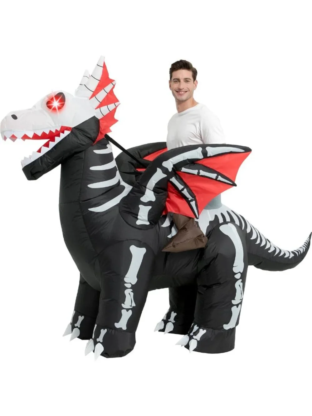 Adult Halloween Inflatable Costume - Light-Up Skeleton Dragon Suit for Parties